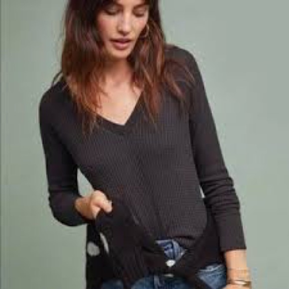 Anthropologie Maeve Pearson Black V Neck Oversized Lightweight Thermal Medium